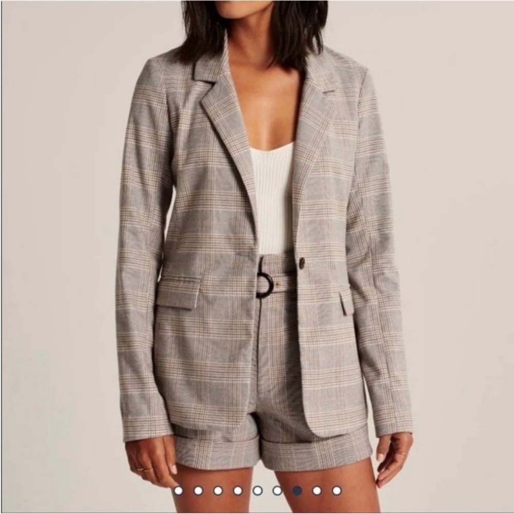 Abercrombie & Fitch Blazer Plaid Glen Check XS Gray Womens